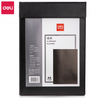 得力（deli）A4皮質(zhì)板夾書寫墊板 會議夾磁性夾板報告夾帶筆夾 黑64506